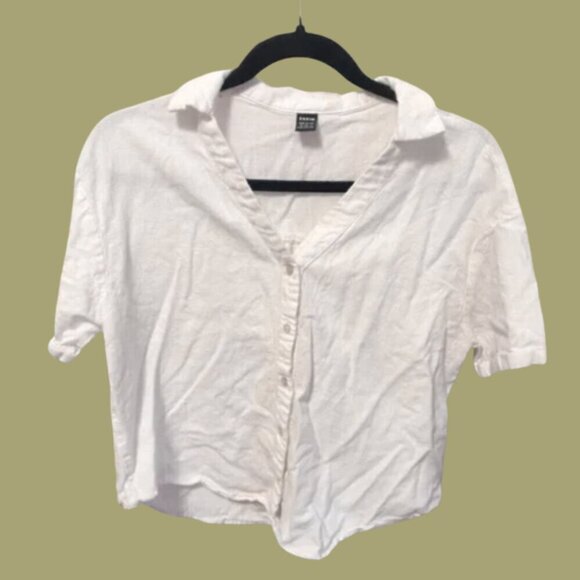 Shein Linen-Blend Cropped Button-Up Shirt – Size M (Casual Summer Style) - Picture 3 of 7